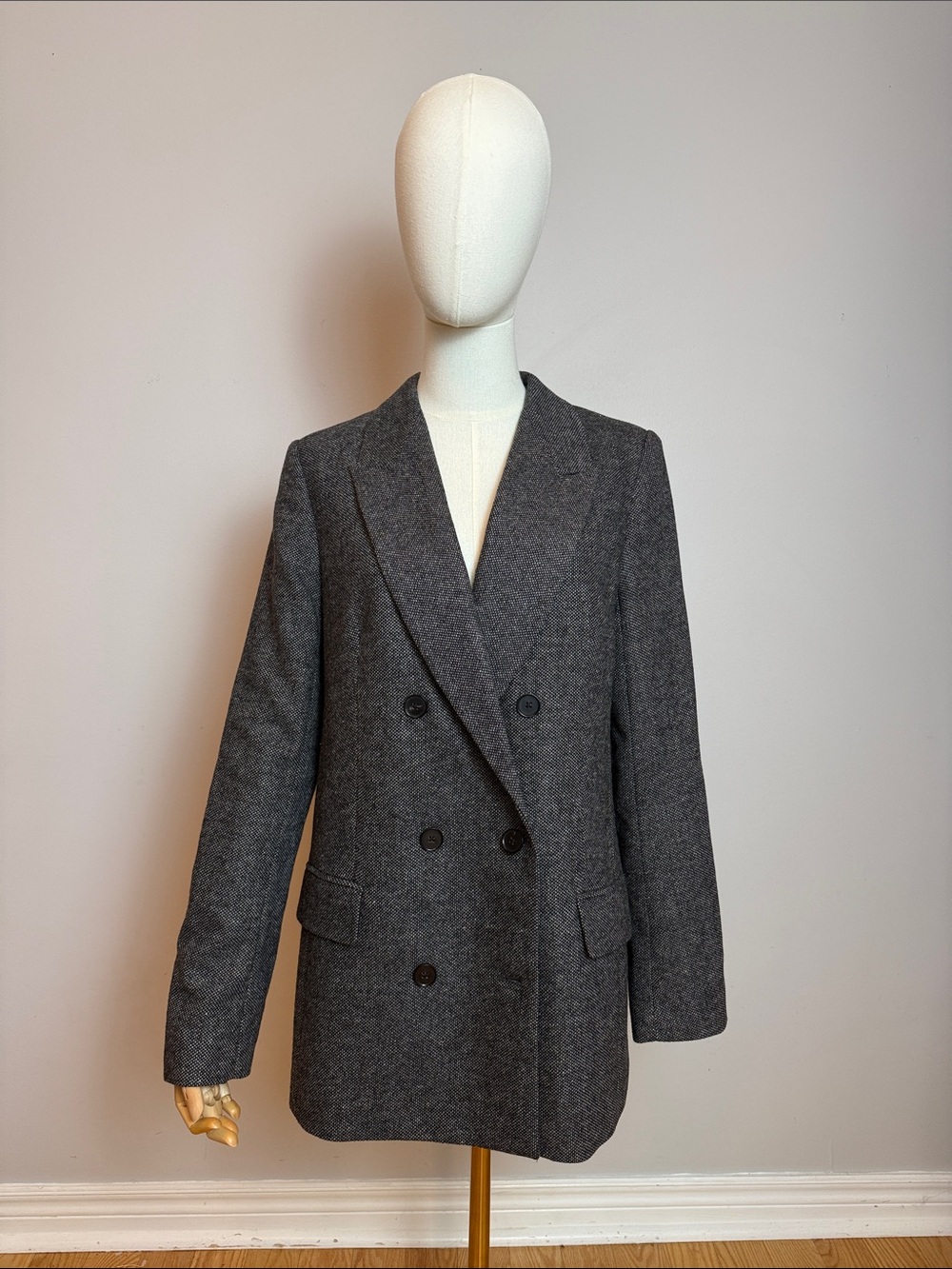 Babaton Double-Breasted Gray Wool-Blend Blazer